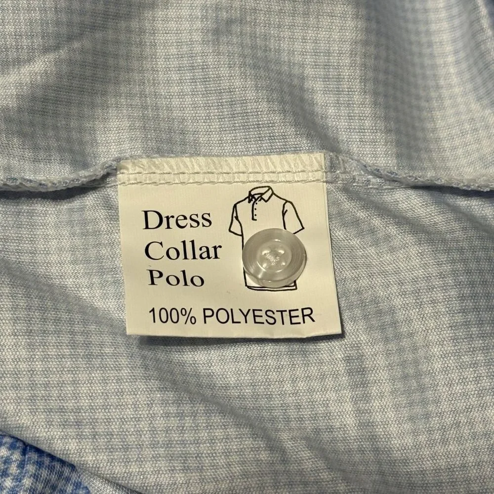 COLLARS & CO Polo Shirt Large Blue Houndstooth Performance Stretch NWT - Picture 10 of 11
